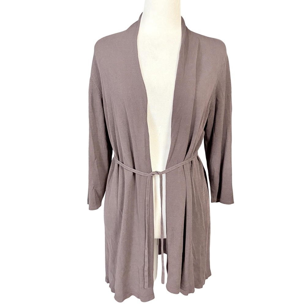 Eileen Fisher Cardigan Sweater Womens Petite PL Brown Silk Belted Open S9XV-1